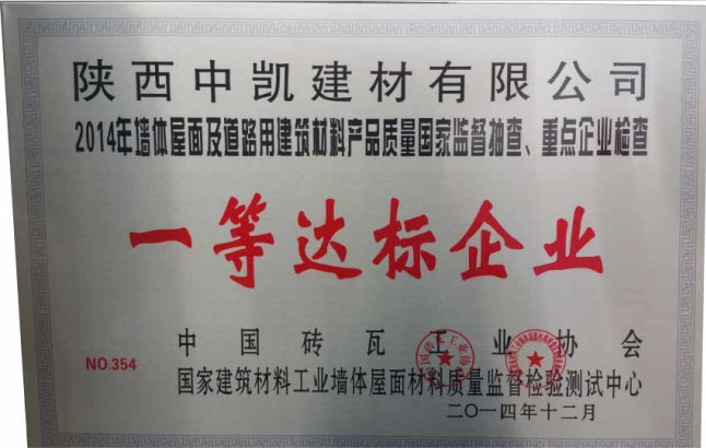一等達標(biāo)企業(yè)證書